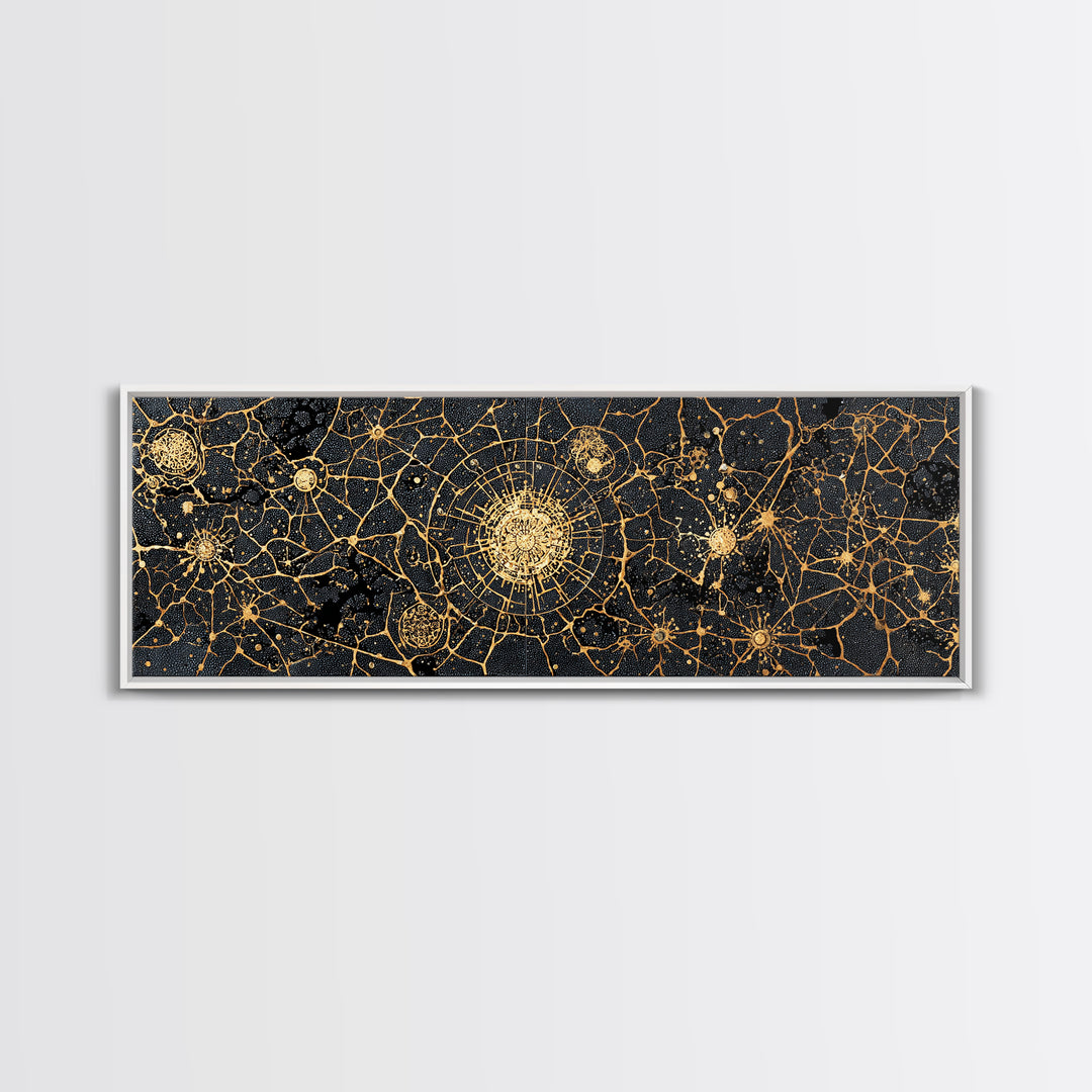Gold Neural Network Abstract Wall Art, Black And Gold Canvas Print, Modern Office Decor, Geometric Statement Home Decor Gift