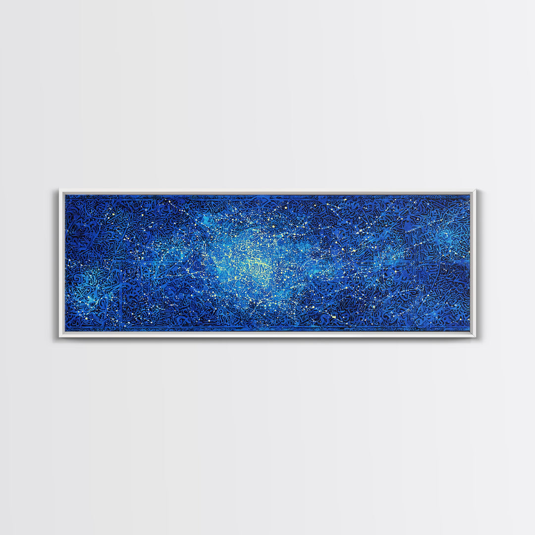 Blue Cosmic Starfield Abstract Wall Art, Modern Galaxy Canvas Decor, Dreamy Large Wall Art Prints, Teal Celestial Home Decor