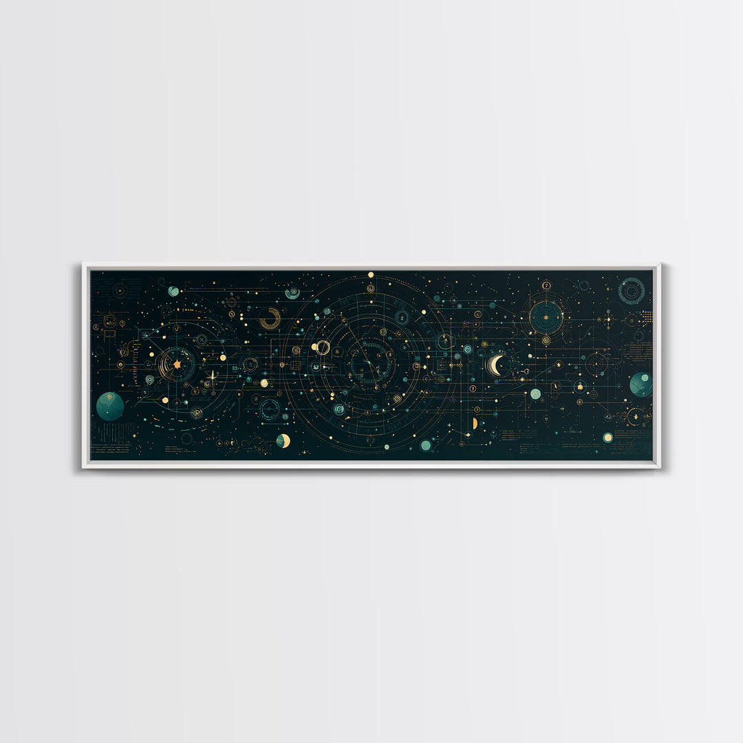 Teal Celestial Astrology Map Canvas Print, Geometric Wall Art, Mystical Wall Decor, Modern Abstract Art, Unique Canvas Art