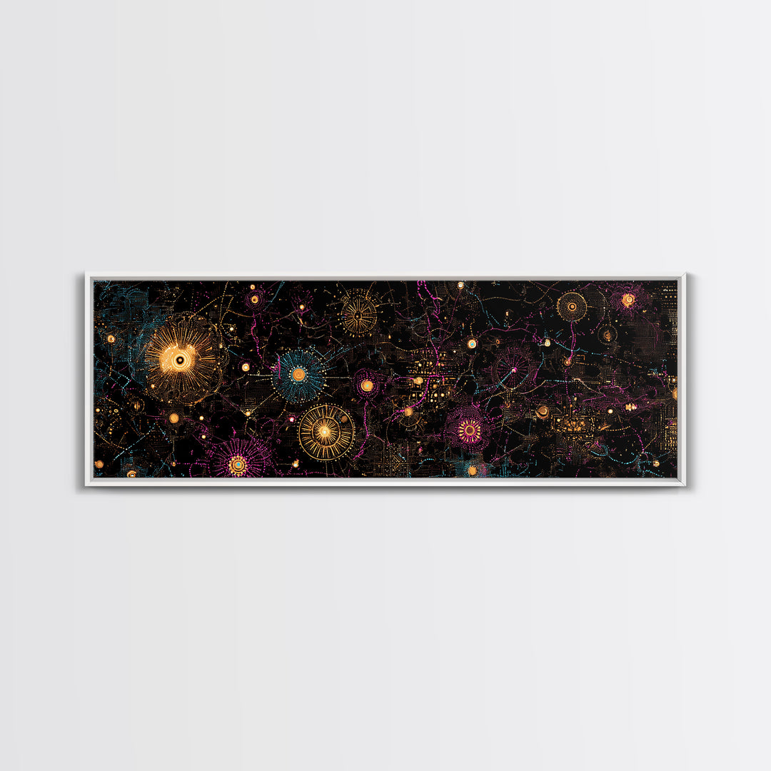 Gold And Magenta Galaxy Constellation Wall Art, Celestial Canvas Print, Modern Black Art, Vibrant Wall Decor, Mystical Art