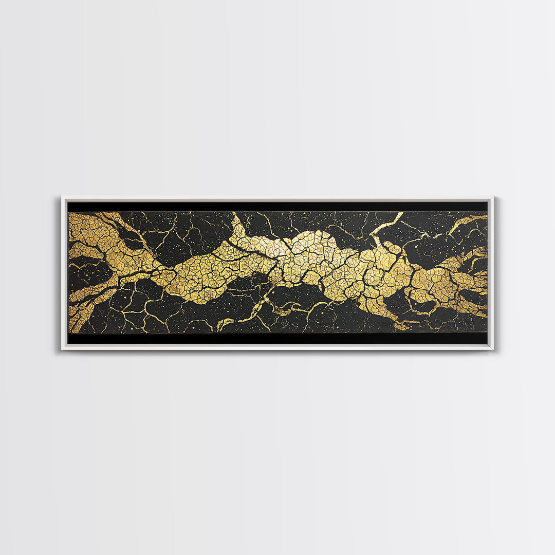 Black And Gold Cracked Marble Abstract Wall Art, Luxury Canvas Print, Modern Geometric Decor, Earth Tone Statement Piece Art