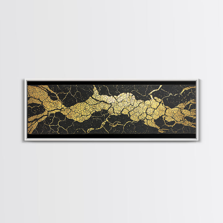 Black And Gold Cracked Marble Abstract Wall Art, Luxury Canvas Print, Modern Geometric Decor, Earth Tone Statement Piece Art