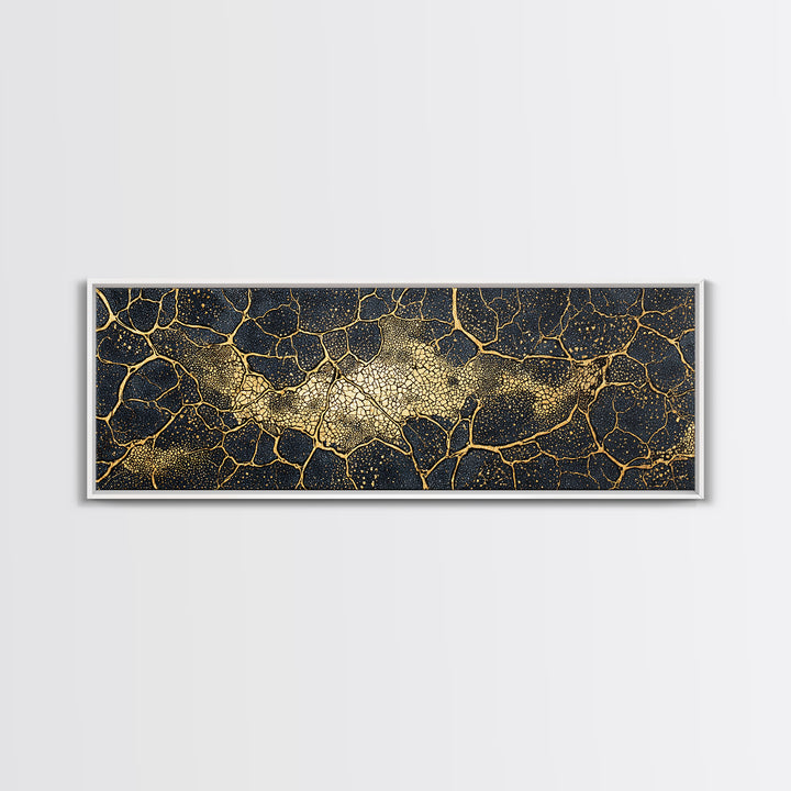 Black And Gold Cellular Cracked Abstract Wall Art, Luxury Canvas Print, Modern Organic Pattern, Bold Home Decor Statement Piece