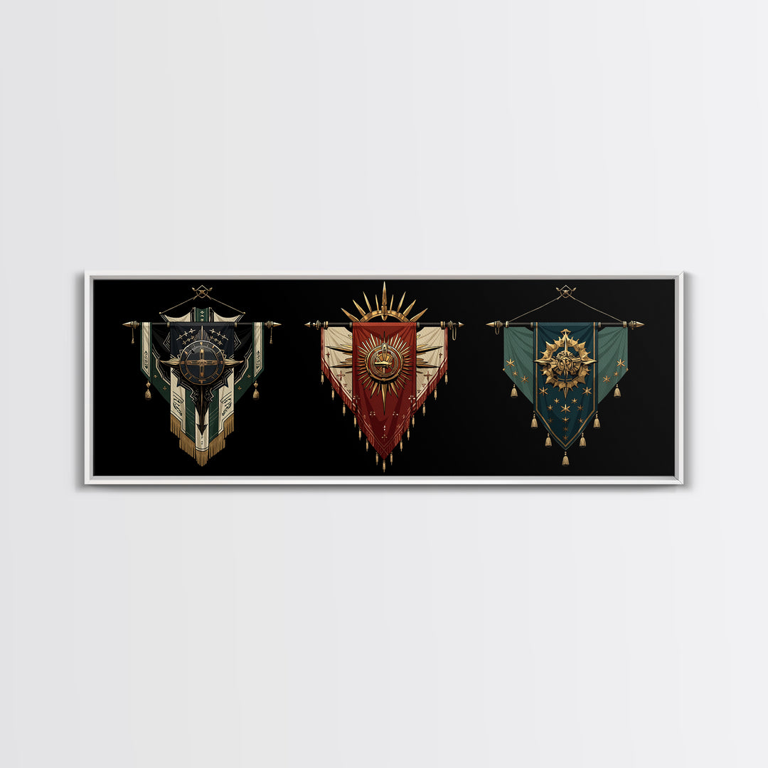 Ornate African Tribal Banners Wall Art, Gold Teal Shield Canvas, Afrocentric Decor, Modern African Art Print Gift For Home Decor