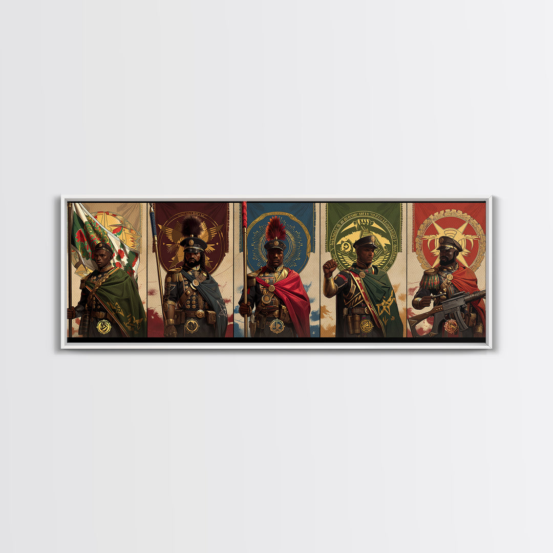 Regal African Warriors Framed Canvas Print, Ceremonial Soldier Portraits, African Warrior Art, Black Culture Wall Decor Gift