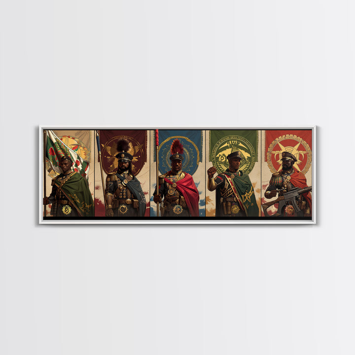 Regal African Warriors Framed Canvas Print, Ceremonial Soldier Portraits, African Warrior Art, Black Culture Wall Decor Gift