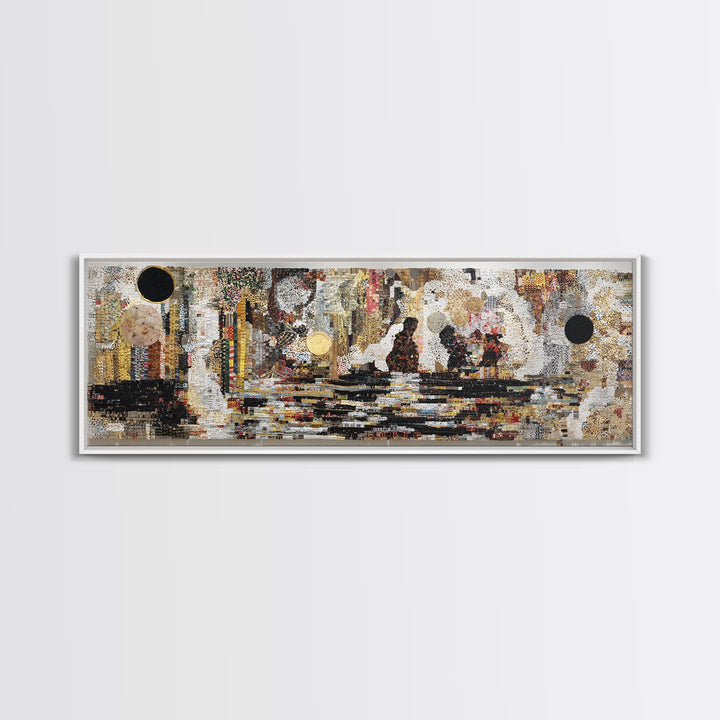 Textured Black Figures Cityscape Wall Art, Abstract African Jazz Scene, Modern Canvas Print For Living Room Decor Gift Idea