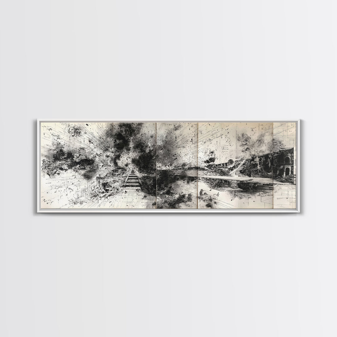 Black Ink Abstract Architecture Canvas Print, Minimalist Cityscape Wall Decor, Modern Office Art, Monochrome Gallery Gift