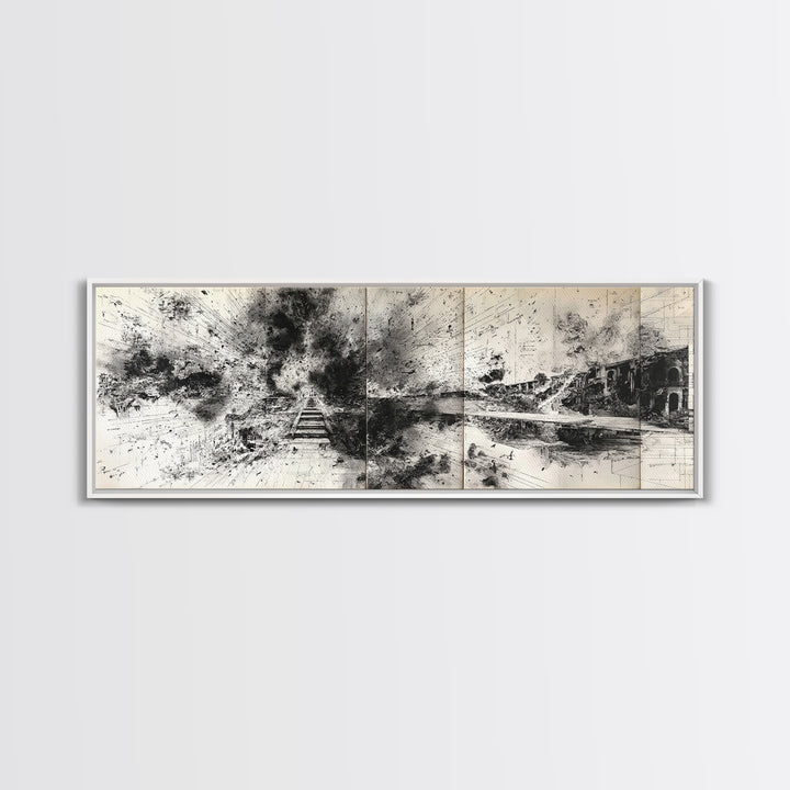Black Ink Abstract Architecture Canvas Print, Minimalist Cityscape Wall Decor, Modern Office Art, Monochrome Gallery Gift