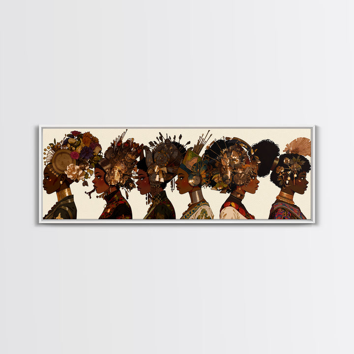 African Women Profile Wall Art, Regal Bold Afrocentric Fashion Portraits, Black Queen Canvas Print, Cultural Home Decor Gift