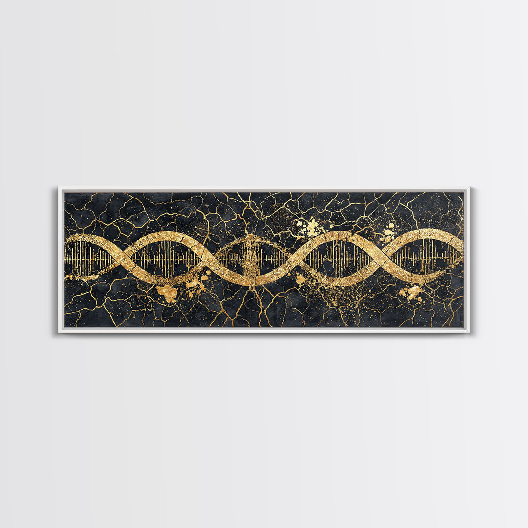 Gold DNA Helix Wall Art, Abstract Luxury Science Canvas Print, Black And Gold Design, Modern Office Decor For Biology Gift