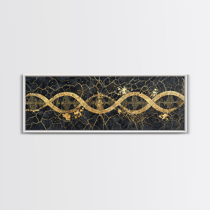 Gold DNA Helix Wall Art, Abstract Luxury Science Canvas Print, Black And Gold Design, Modern Office Decor For Biology Gift