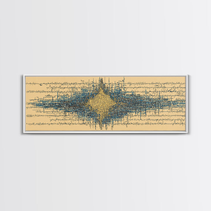 Blue Gold Signal Abstract Framed Canvas Print, Geometric Wall Art, Modern Canvas Art, Office Decor, Elegant Home Decor Gift