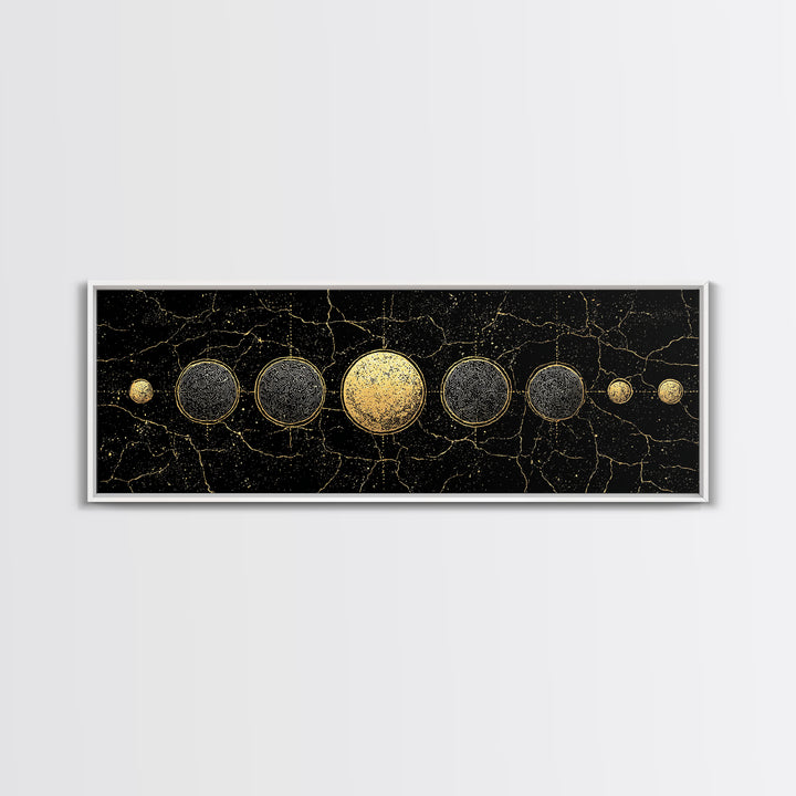 Gold Planet Alignment Wall Art, Black And Gold Art, Geometric Wall Art, Abstract Canvas Print, Luxury Canvas Art Decor Gift