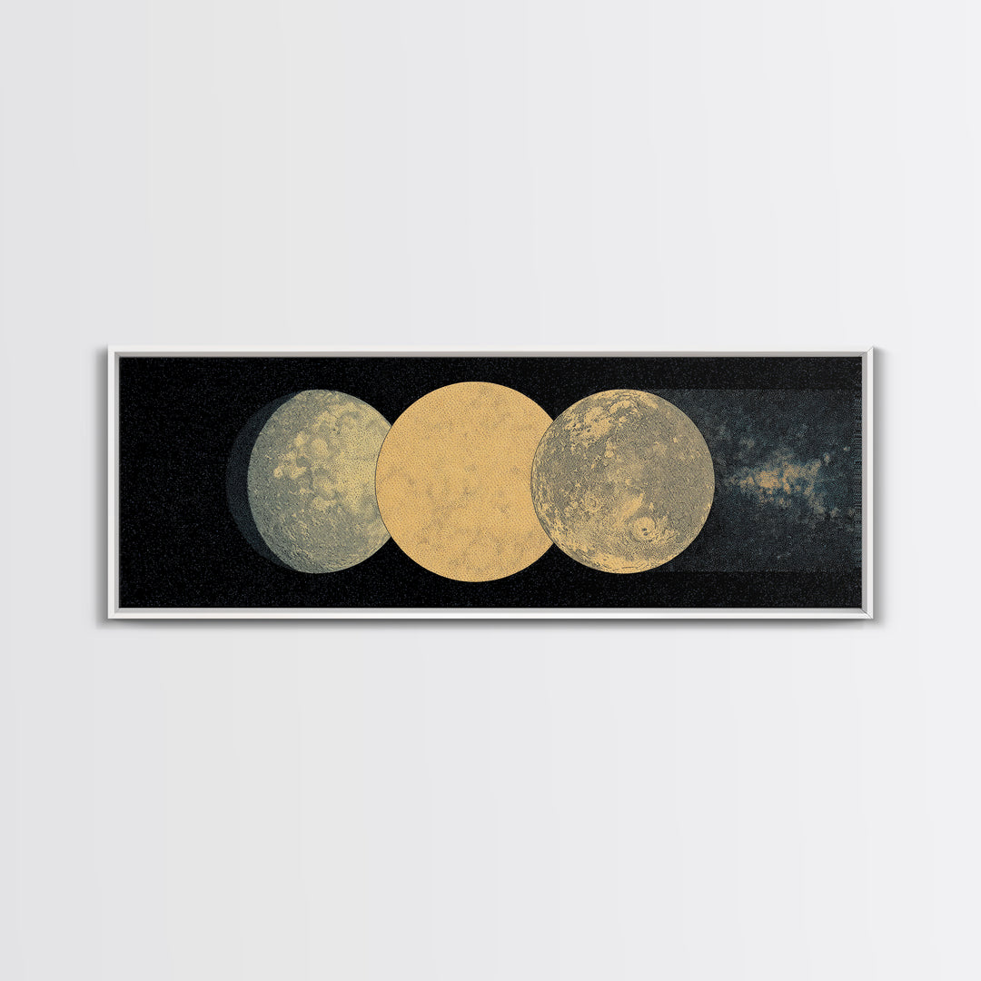 Triple Moon Texture Canvas Print, Minimalist Wall Art, Beige Wall Art, Black Art Print, Dreamy Wall Art, Bedroom Decor Gift