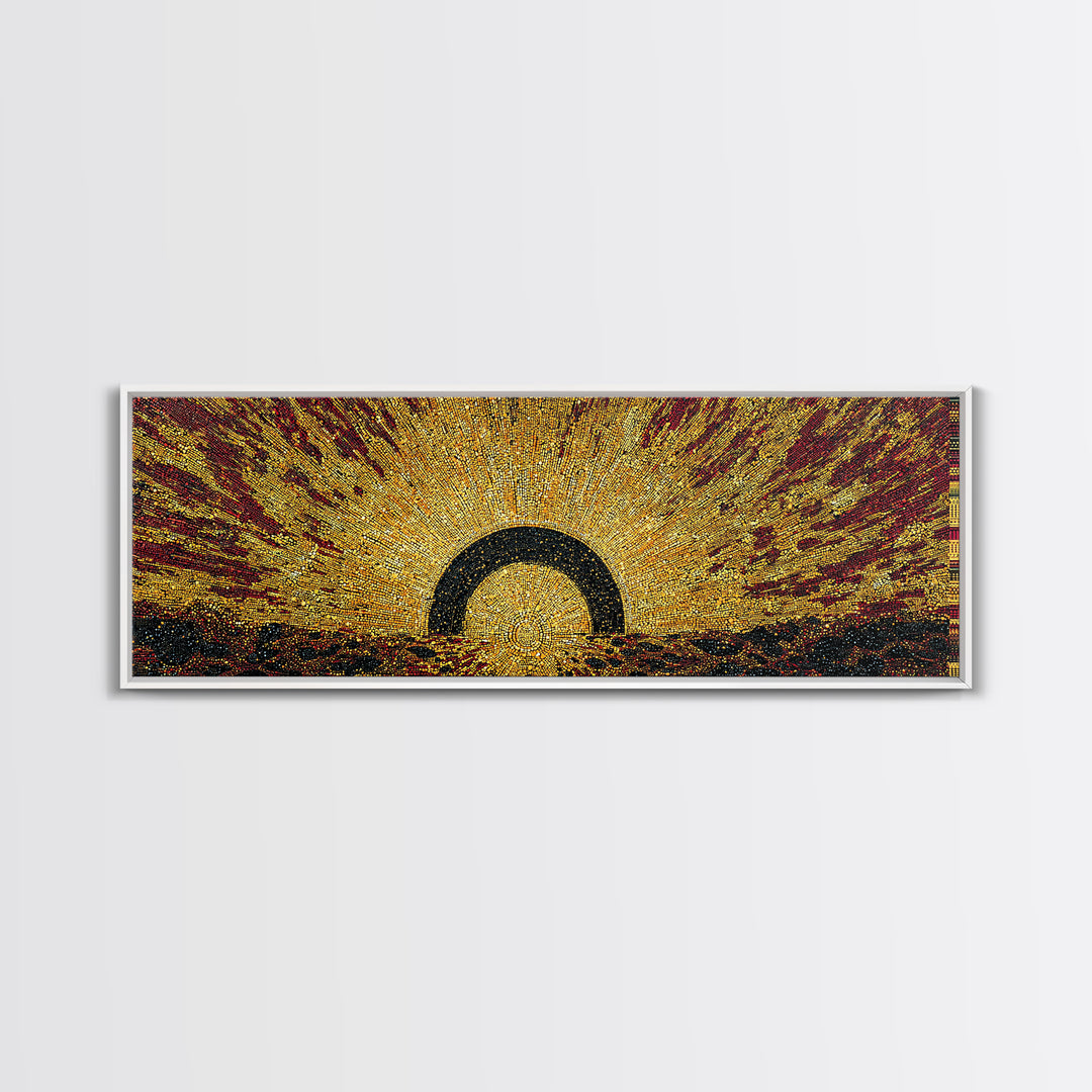 Radiant Golden Eclipse Sunrise Wall Art, Abstract African Art Decor, Burnt Orange Canvas Print, Bold Statement Home Decor