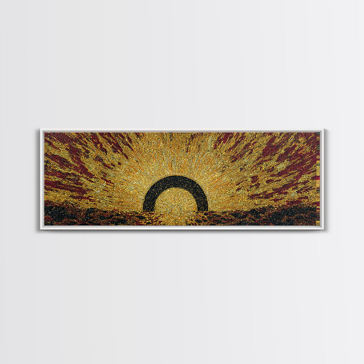 Radiant Golden Eclipse Sunrise Wall Art, Abstract African Art Decor, Burnt Orange Canvas Print, Bold Statement Home Decor