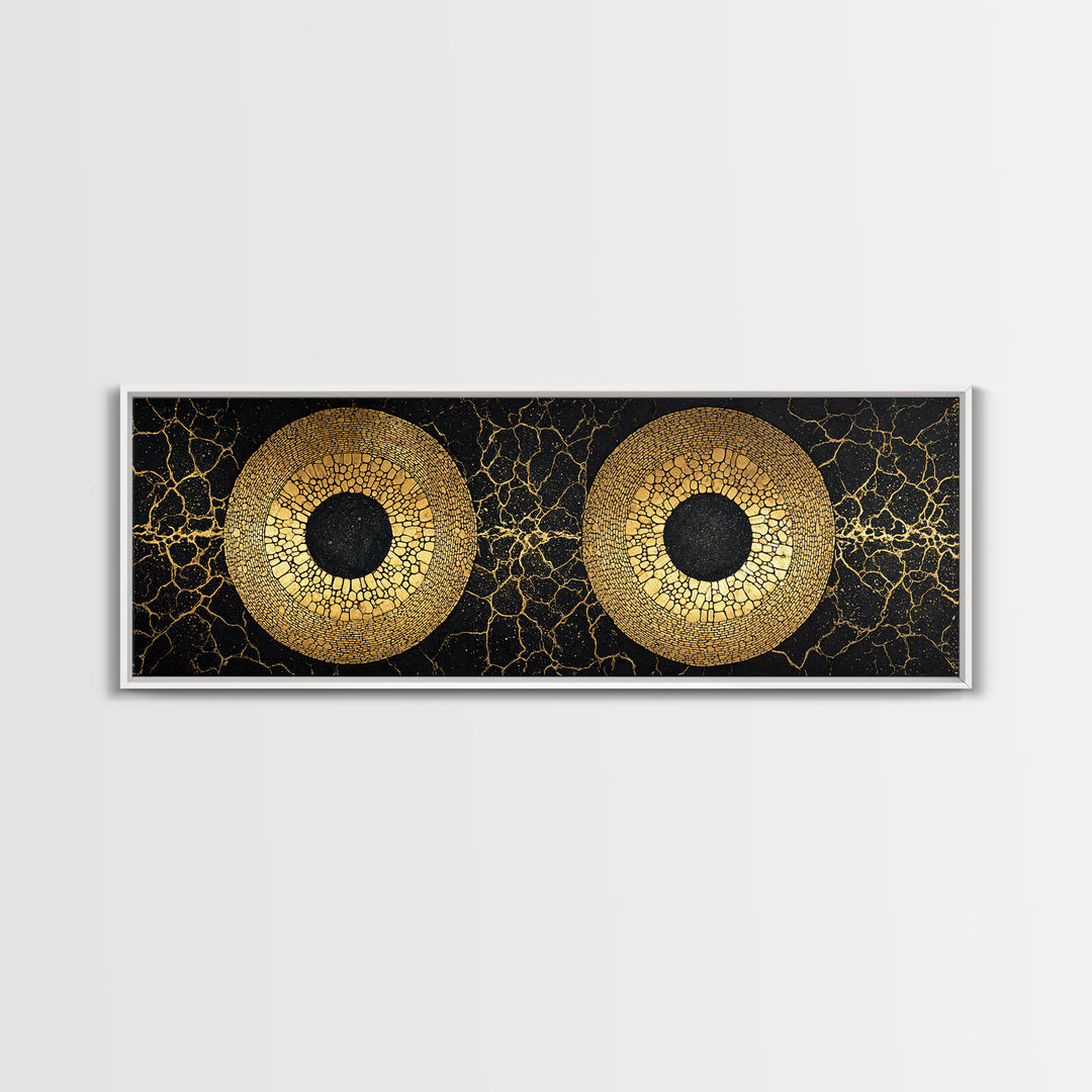 Twin Gold Mosaic Circles Wall Art, African Abstract Art, Black And Gold Canvas Print, Geometric Statement Living Room Decor