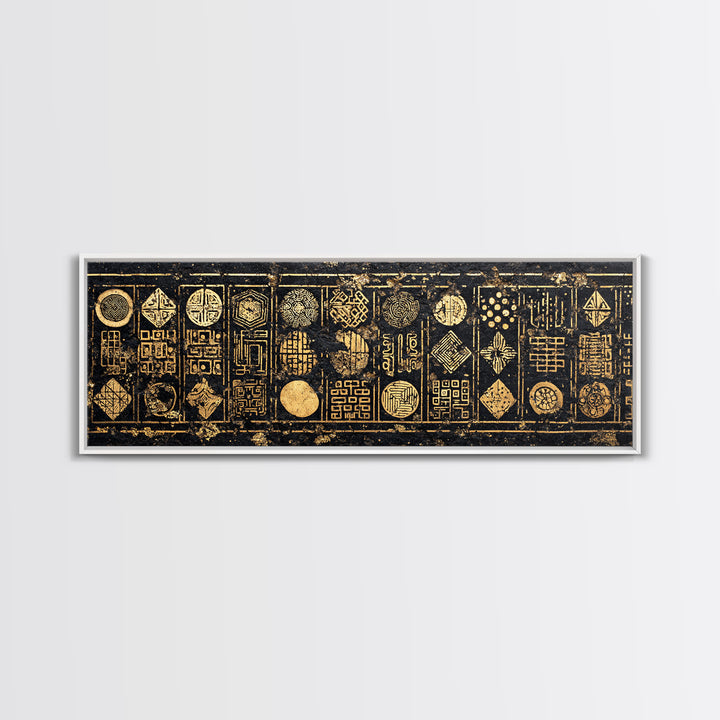 Gold Tribal Symbol Panels Wall Art African Tribal Art Print Afrocentric Decor Cultural Wall Decor Statement Canvas For Living Room