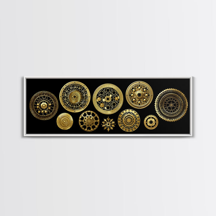 Golden Celestial Wheels And Sun Discs Wall Art African Inspired Geometry Luxury Canvas Decor Mystical Gold Home Decor Gift