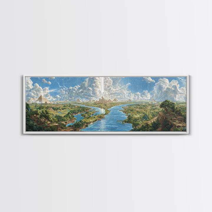 Ancient Nile River Pyramids Landscape Canvas Print, Egyptian African Wall Art, Safari Decor, Cultural History Home Decor