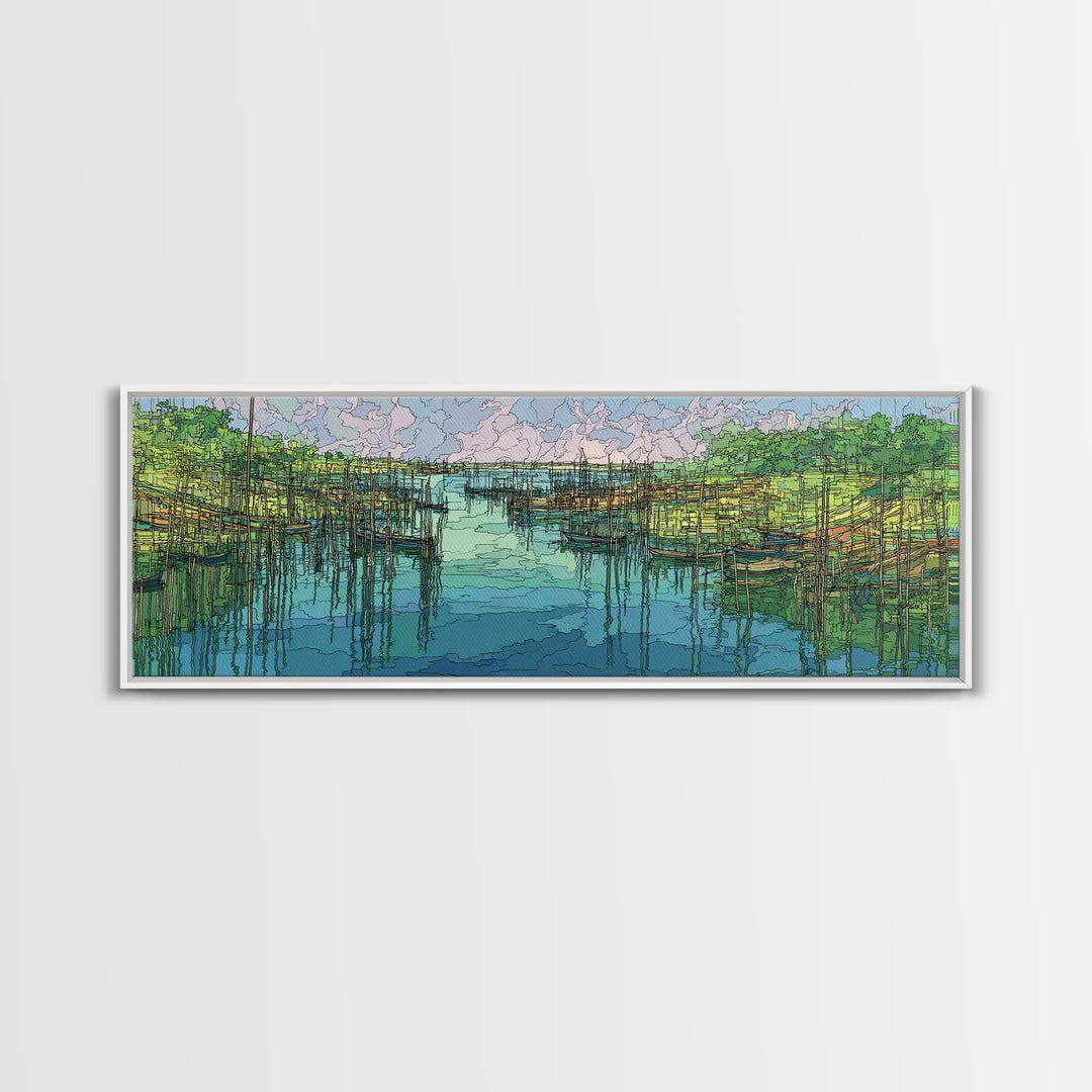 Turquoise Mangrove River Landscape Wall Art, Green Wetland Canvas Print, Nature Scene Art, Boho Coastal Home Decor, Large Living Room Art