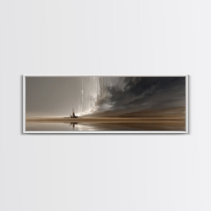 Moody Desert Spire And Stormy Shore Wall Art, Abstract Canvas Print, Neutral Earth Tone Decor, Modern Living Room Art For Office Decor