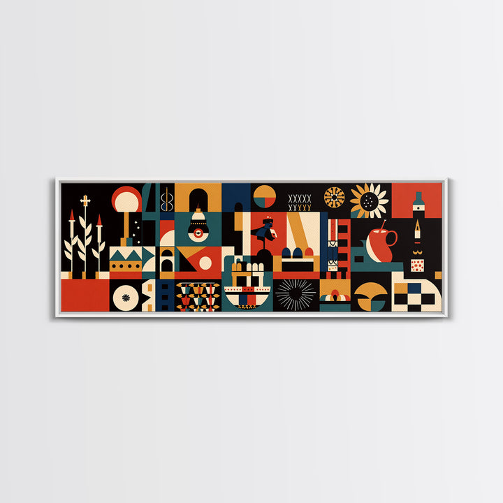 Modern Abstract African Symbols Wall Art, Geometric Masks, Tribal Patterns, Orange Black Afrocentric Canvas Print Home Decor