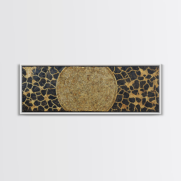 Gold African Mosaic Mandala Canvas Print, Cracked Black Texture, Luxury Abstract Wall Art, Elegant Afrocentric Home Decor