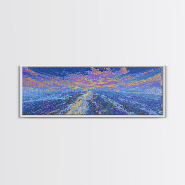 Dreamy Blue Abstract African Landscape Wall Art, Ocean Path Sunset, Textured Modern Canvas Print, Serene Home Decor Gift
