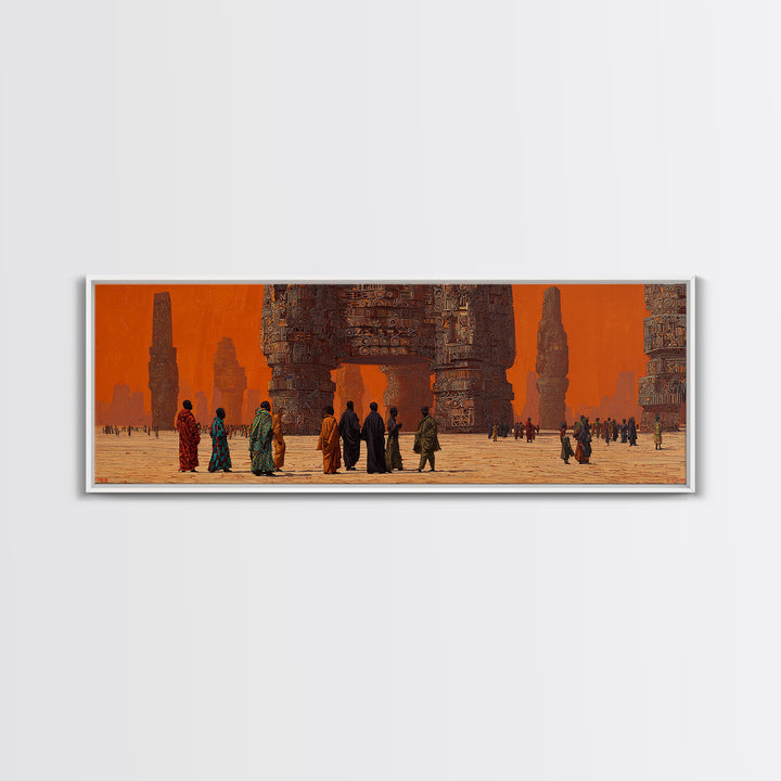 Surreal African Desert Monuments Canvas Print, Orange Ancestral City, Tribal Travelers Wall Art, Afrocentric Home Decor Gift