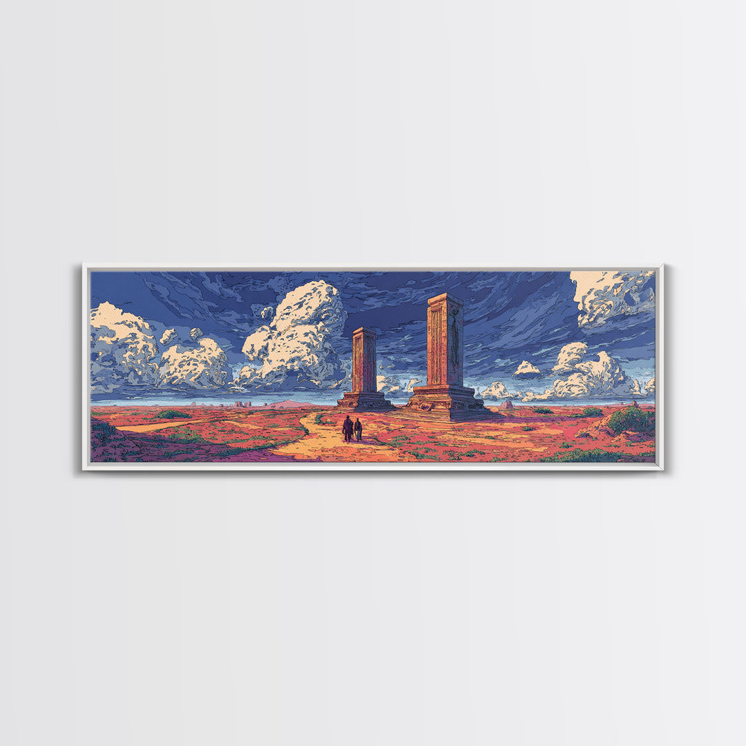Ancient Desert Columns Under Dramatic Blue Sky Wall Art, African Landscape Print, Ruins Decor, Travel Poster, Living Room Gift