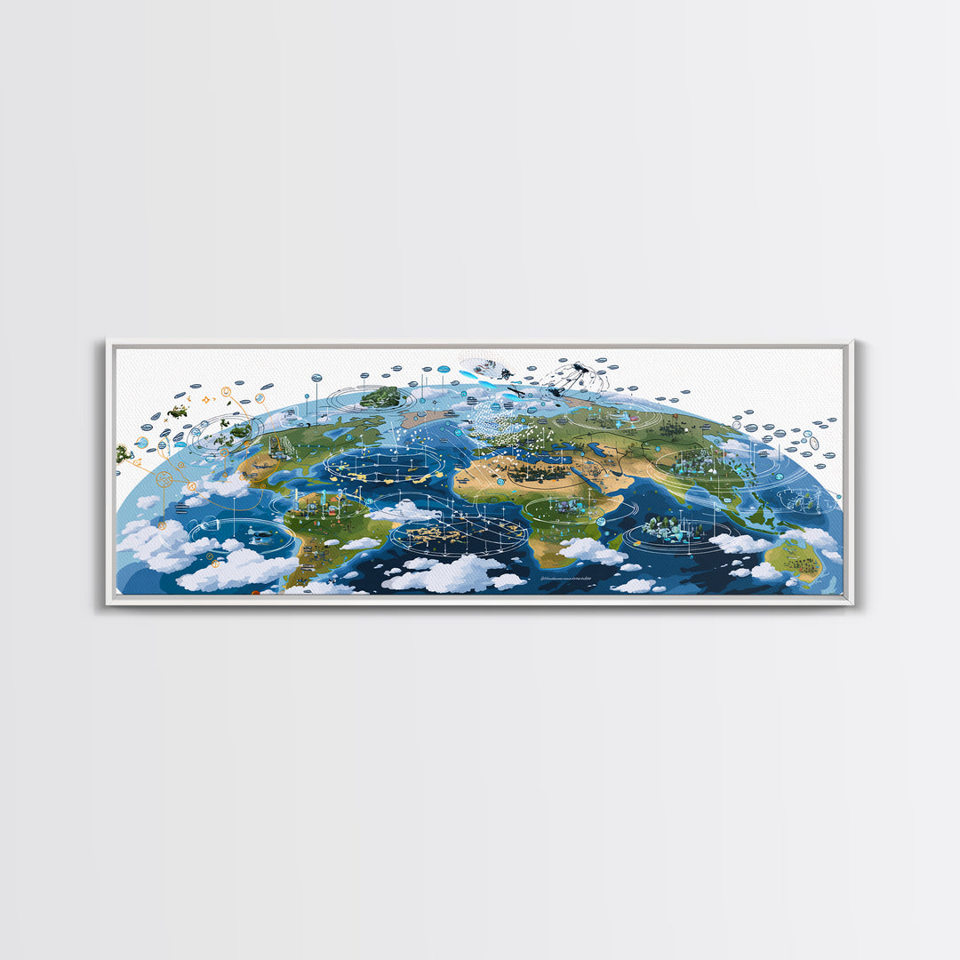 Illustrated Africa And World Weather Map Canvas Print, African Wall Art, Educational Travel Poster, Home Office Decor Gift
