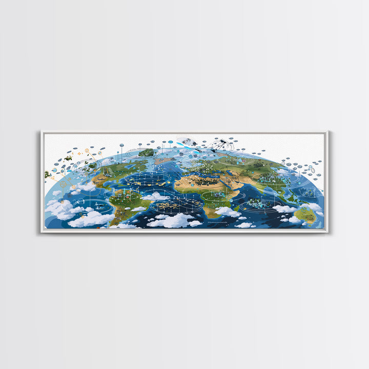 Illustrated Africa And World Weather Map Canvas Print, African Wall Art, Educational Travel Poster, Home Office Decor Gift