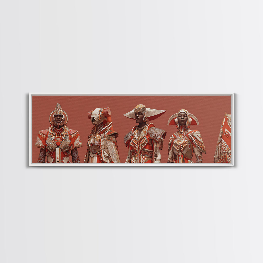 Regal African Futurist Women In Red Armor Wall Art, African Queen, Black Female Art, Afrocentric Decor, Empowerment Gift