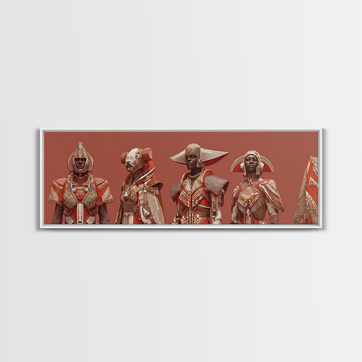 Regal African Futurist Women In Red Armor Wall Art, African Queen, Black Female Art, Afrocentric Decor, Empowerment Gift