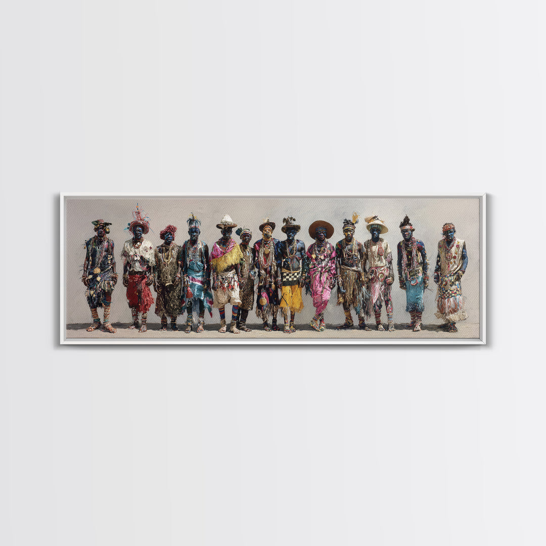 Colorful African Tribe Fashion Figures Wall Art, Modern Afrocentric Canvas Print, Boho Cultural Statement Home Decor Gift