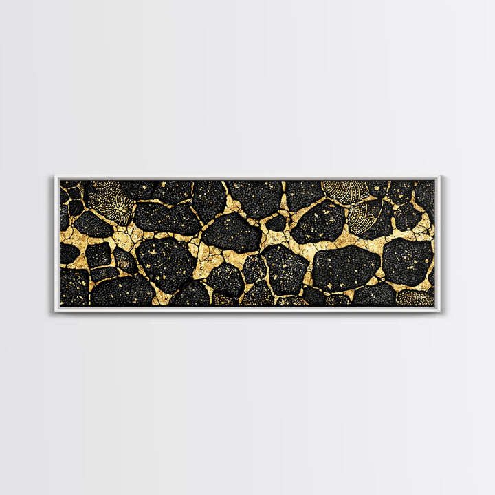 Black And Gold African Abstract Wall Art, Organic Stone Pattern, Luxury Tribal Decor For Elegant Living Room, Modern Geometric Canvas Print