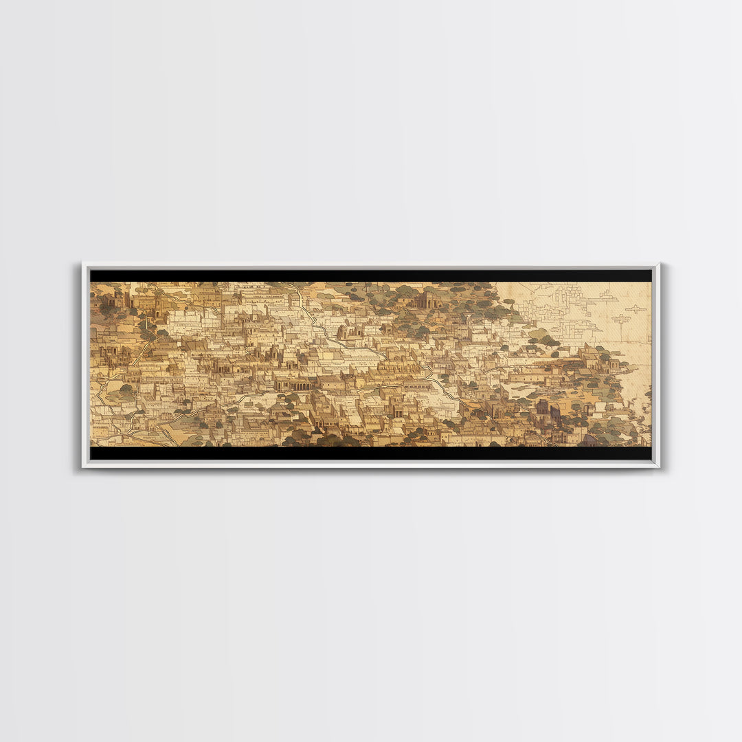 Sepia African Coastal Town Canvas Print, Historic Architecture Map Style, Neutral Cultural Wall Art For Office And Home Decor