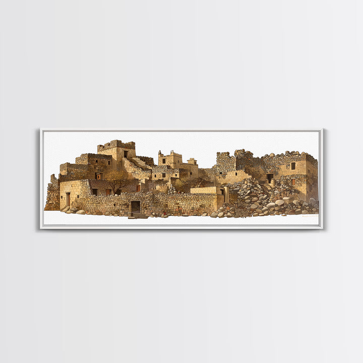 Ancient Desert Stone Village Ruins Wall Art, African Landscape Print, Moroccan Travel Decor, Rustic Cultural Home Decor Gift