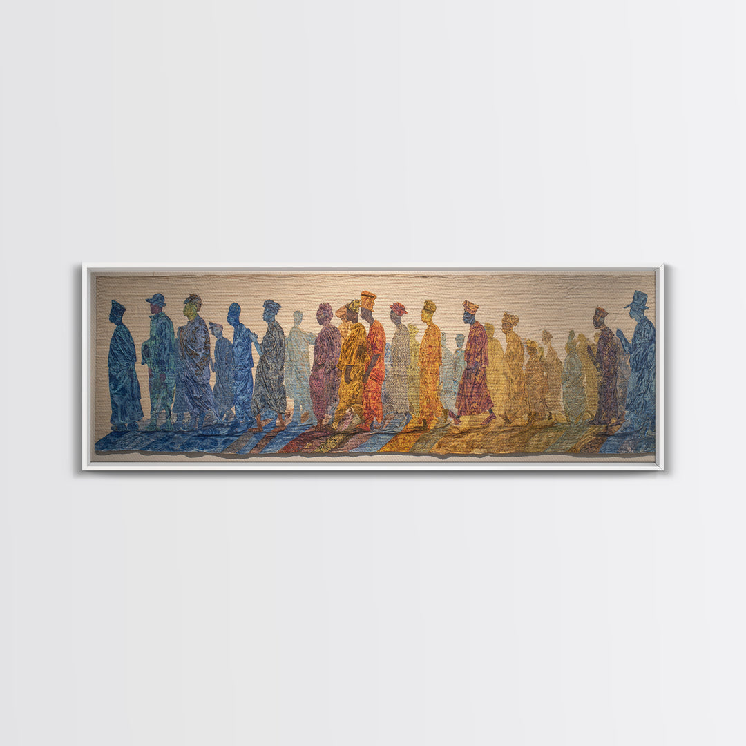 Walking African Silhouettes On Textile Wall Art, Mud Cloth Inspired Decor, Colorful Tribal Figures, Boho Cultural Print Gift