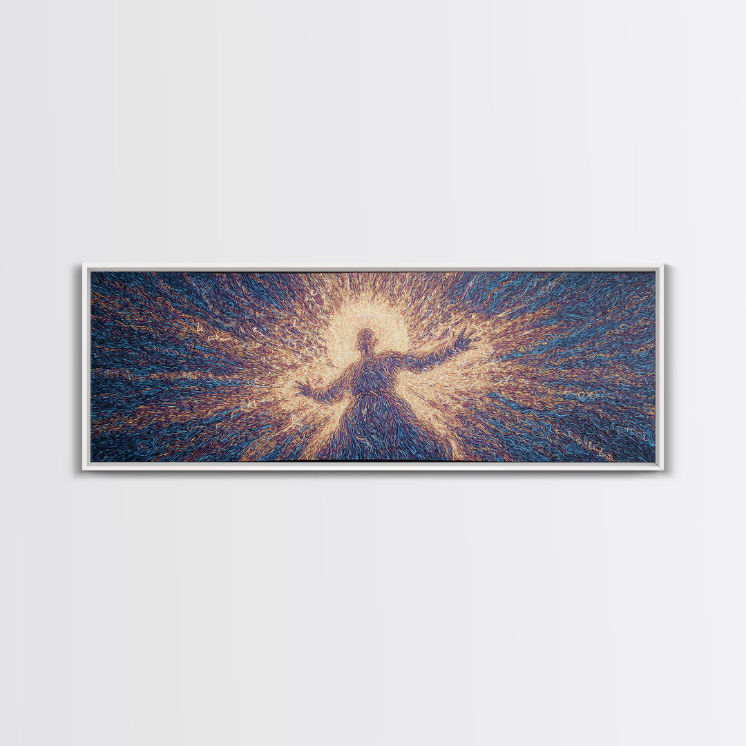 Radiant Dancing Spirit In Blue And Gold Wall Art, Abstract African Art, Mystical Wall Art, Spiritual Home Decor Gift For Living Room