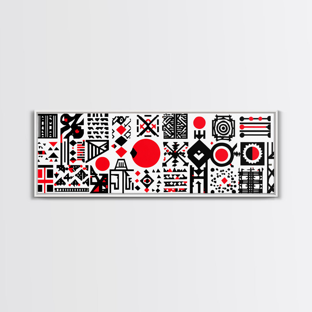 Bold Red Black Geometric Tribal Pattern Wall Art, African Abstract Art, Modern Afro Decor, Statement Canvas Print For Home