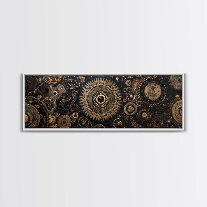 Ornate Black And Gold Mandala Gears Abstract Wall Art, Luxury Canvas Decor, Geometric Pattern Print, Elegant Home Decor Art