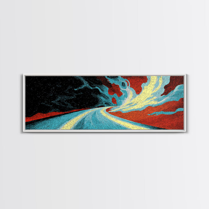 Electric Desert Highway Wall Art, Abstract Red Turquoise Road, Modern Canvas Decor, Large Statement Art For Living Room Decor