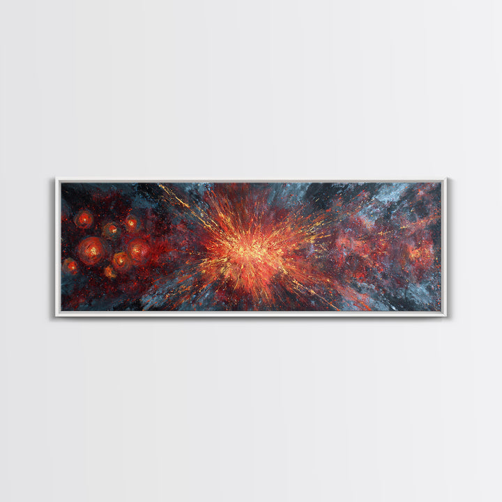 Exploding Nebula Canvas Print, Red Gold Galaxy Abstract Wall Art, Modern Space Decor, Large Statement Artwork For Living Room