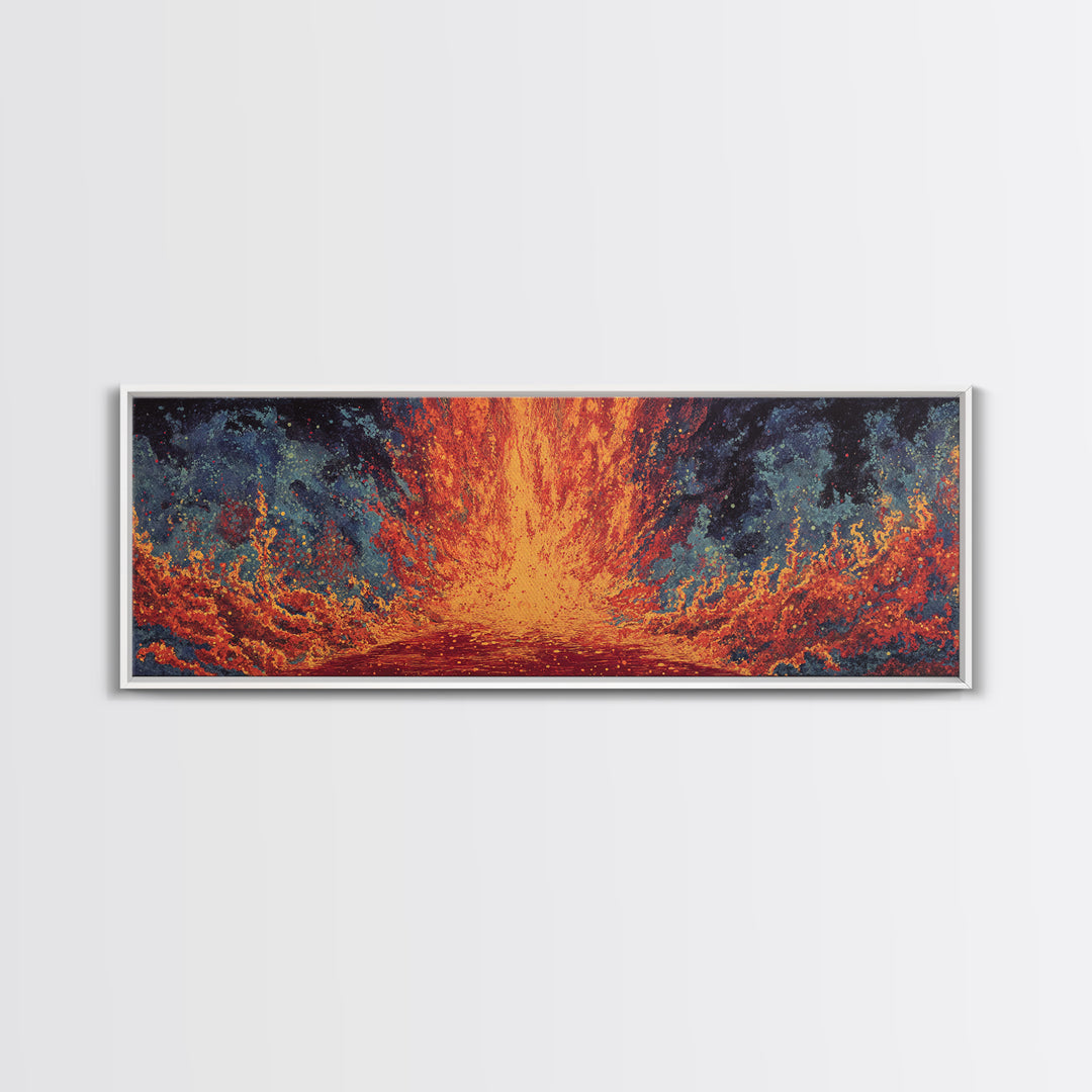 Fiery Abstract Ocean Wave Wall Art, Orange Blue Seascape Canvas, Modern African Inspired Decor, Bold Living Room Statement