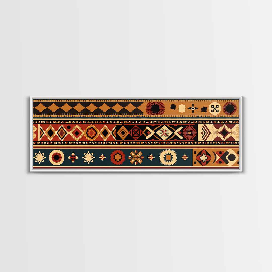 African Geometric Textile Pattern Canvas Print, Tribal Wall Decor, Ankara Motif Art, Boho Afrocentric Living Room Decor Gift