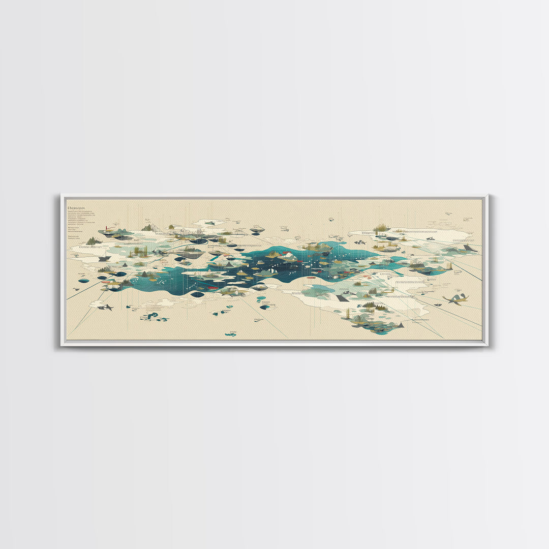 Abstract Teal Island Cartography Canvas Print, Modern Geometric Wall Art, Minimalist Office Decor, Contemporary Home Gift