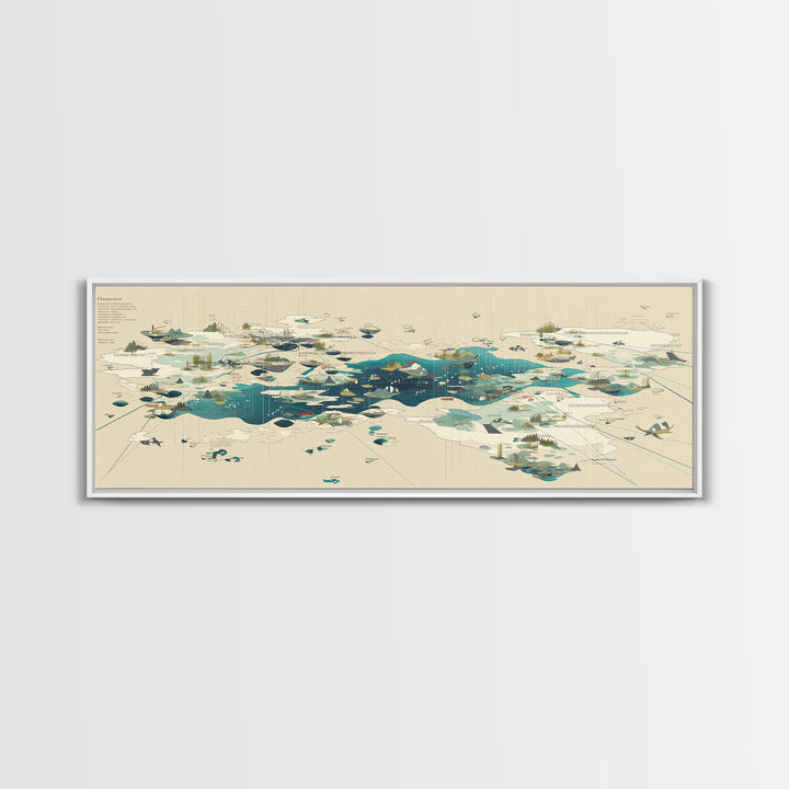 Abstract Teal Island Cartography Canvas Print, Modern Geometric Wall Art, Minimalist Office Decor, Contemporary Home Gift